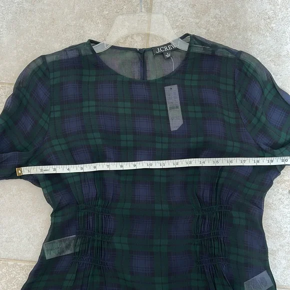 J.CREW NWT Chiffon shirred-waist top in Black Watch plaid - Picture 4 of 12